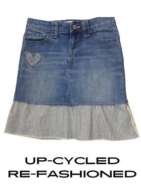 OLD NAVY Refashioned Upcycled Denim Blue Jean Skirt Girl's Size 7